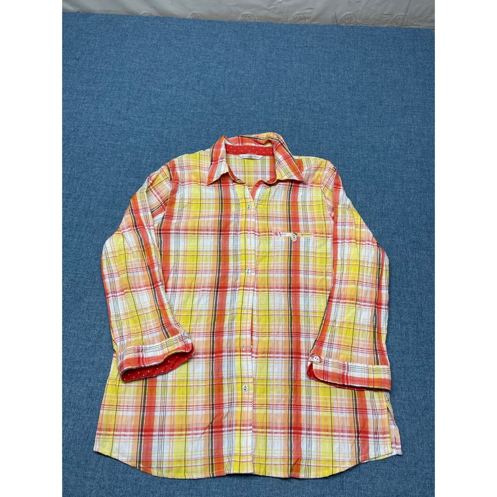 Allison Daley Womens Yellow Orange Plaid Button Up Shirt Size 14 3/4 Sleeve